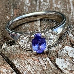 14K White Gold Tanzanite and Diamond Ring